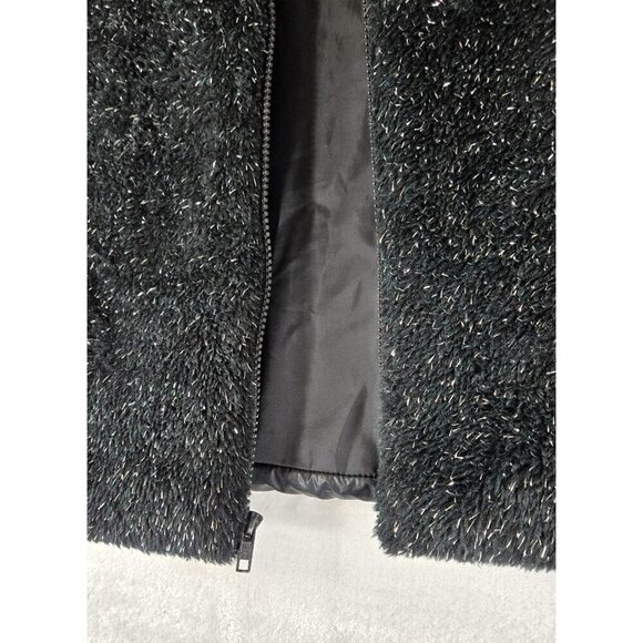 Girls Faded Glory Vest Large Faux Black Fuzzy Fur Silver Threads Puffer Back Qui - Picture 4 of 13